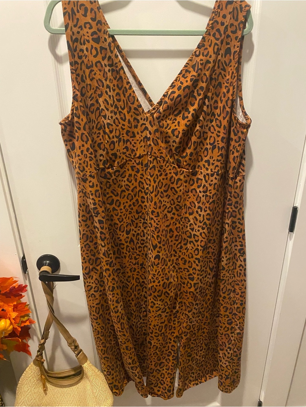 Ava & Viv Sleeveless Leopard-Print Midi Dress in Rust and Black